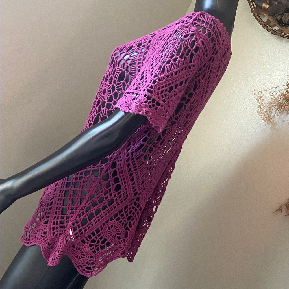 Purple Crochet Short Sleeve Top - Picture 7 of 11